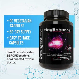 Magenhance Magtein® Magnesium Complex Supplement Magnesium L-Threonate with Magnesium Glycinate and Taurate by Intelligent Labs, 90 Capsules