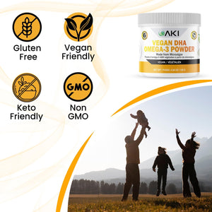 AKI Omega 3 DHA Micro Algae Powder Supplements - Plant-Based Keto Vitamin for Inflammation - Alternative to Fish or Krill Oil | Vegan & Gmo-Free (1.94 Oz / 55G)