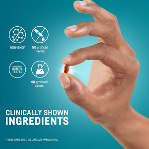 Kori Stress & Body Adaptogen Supplement - Krill Oil & Ashwagandha/Omega-3 Fatty Acids for Heart, Brain, Eye, & Joint Health/Occasional Stress, Mood, & Sleep Support / 80 Softgels