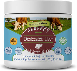 – Perfect Desiccated Liver Powder – 180 Grams – Undefatted Beef Liver – Natural Source of Protein, Iron, Vitamins a & B