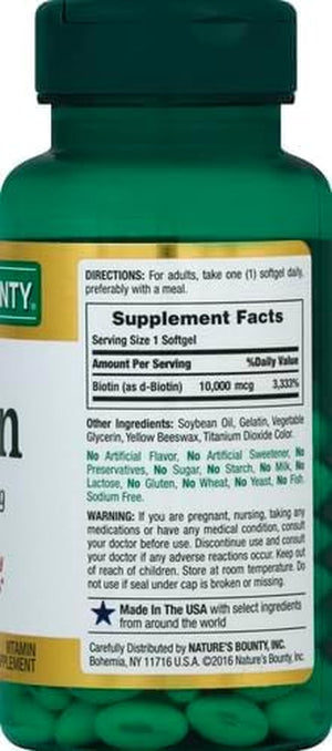 Biotin, Supports Healthy Hair, Skin and Nails, 10,000 Mcg, Rapid Release Softgels, 120 Ct
