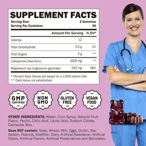 L Glutamine 1000Mg Gummies - Muscle Relief & Immune Support, Amino Acid Supplement with Magnesium Glycinate, Vegan & Non-Gmo, Gluten Free (60 Count)