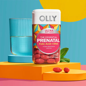 OLLY Ultra Strength Prenatal Multivitamin Softgels with Brain Development Support + Colace Clear Stool Softener Capsules, 28 Count
