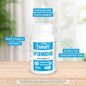 Supersmart - Spermidine 3Mg per Day - Rice Starch Extract Supplement | Non-Gmo & Gluten Free - 60 Vegetarian Capsules