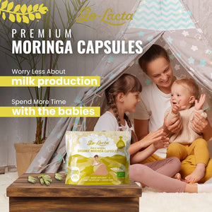 Go-Lacta® 100% Organic Moringa Capsules for Breastfeeding Moms - 30 Capsules - Pure Premium Postnatal Vitamins - Breastfeeding Supplements to Increase Milk Supply - Postpartum Vitamins for Women