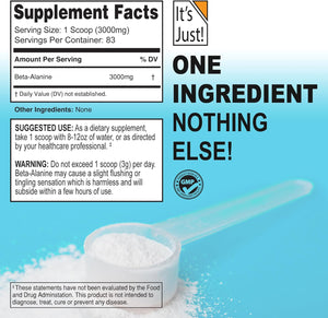 It'S Just! - Beta-Alanine Powder, Pre-Workout Supplement, 250G Bulk, Unflavored, 3000Mg per Serving (250G / 83 Servings)