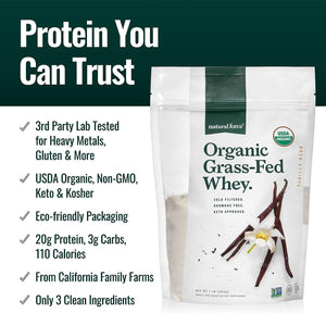 Grass Fed Organic Whey Protein Powder – Non GMO Verified, Humane Certified & Lab Tested for Toxins – Real Vanilla Flavor – Keto Friendly, Low Carb, and Kosher - 16 Ounce A2 Protein