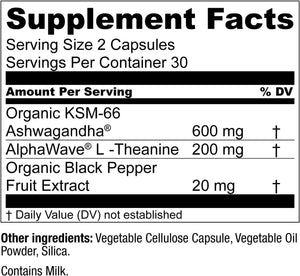 KSM-66 Ashwagandha Supplement W/L Theanine & Alphawave - Zenwell Everyday Stress Relief, Mood Support, Cognitive, Brain Health - Ashwagandha for Men & Women - 60 Capsules