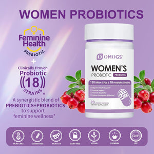 Women'S Probiotic 180 Billion Cfus, 18 Strains, with Organic Prebiotics+Cranberry Extract & D-Mannose, for Digestive, Boost Immune, Women'S Health & Urinary Tract Health, 90 Vegetarian Capsules