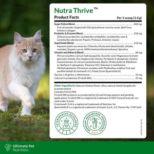 ULTIMATE PET NUTRITION Nutra Thrive™ Cat 40 in 1 Nutritional Supplement for Cats, Vitamins, Minerals, Probiotics, Enzymes, Antioxidants and Superfoods Blend, 30 Servings