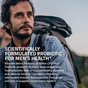 Men'S Probiotic 50 Billion CFU plus Prebiotic with Ashwagandha, Fenugreek & Zinc, Supports Healthy Digestion & Immune Function Non-Gmo, 60 Vegetarian Capsules