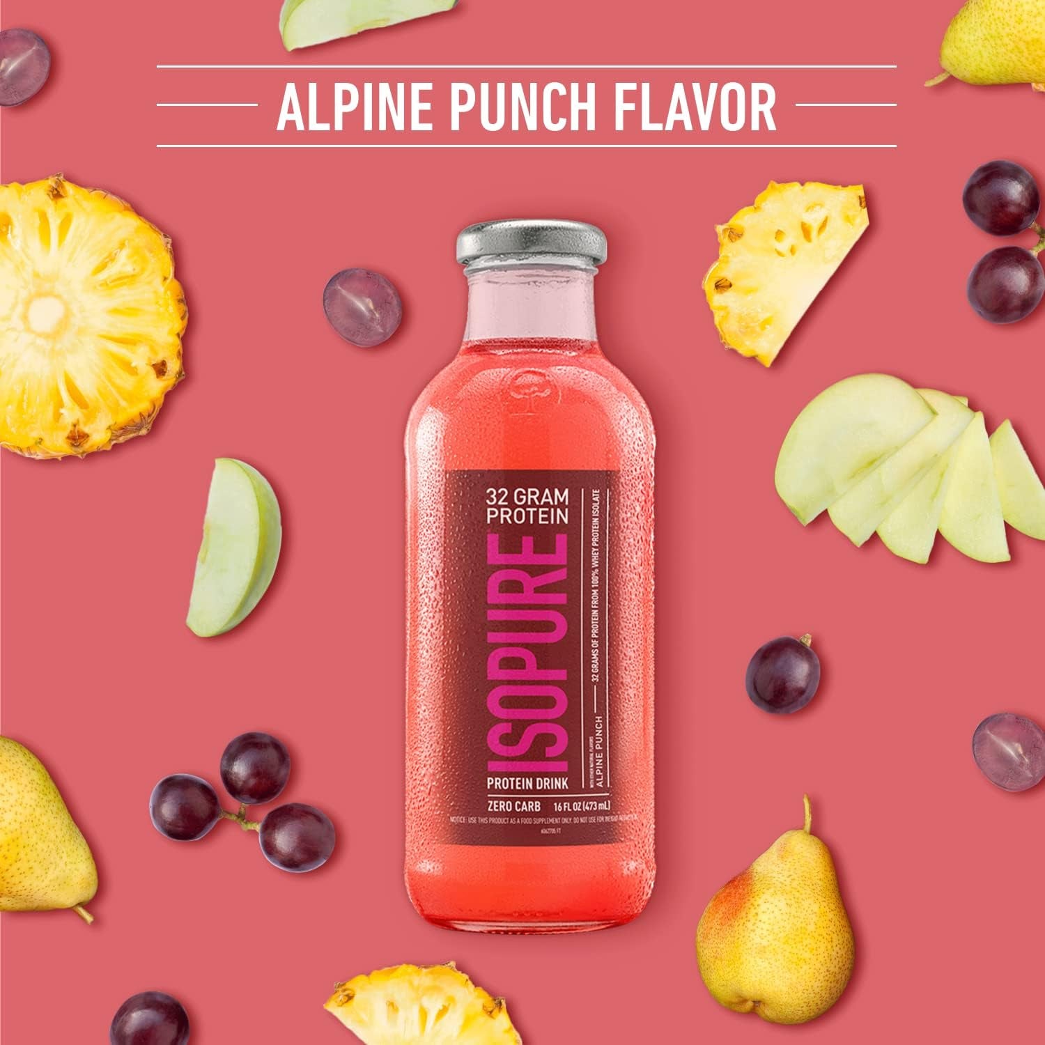 Isopure Zero Carb 32G Protein Ready-To-Drink, Whey Protein Isolate, Alpine Punch, 16 Fl Oz (12 Bottles)