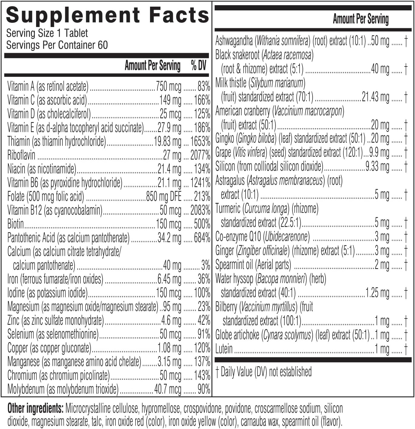 Swisse Daily Multivitamin for Women 50 and over | 41 Vitamins, Antioxidants and Minerals + Adaptogens | Energy, Stress & Immune Support | Womens 50+ Multivitamins Supplement | 60 Tablets