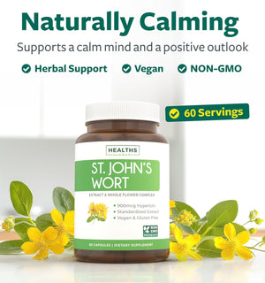 St. John'S Wort - 60 Capsules (Non-Gmo) Effective St Johns Wort Capsules - Powerful 900Mcg Hypericin - Standardized Extract & Whole Herb Supplement - No Oil, Pills, Tea, Tincture - 500Mg per Capsule