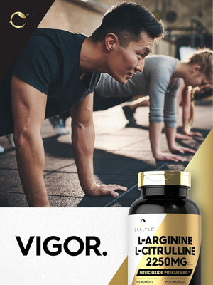 L-Arginine L-Citrulline Complex | 2250Mg | 240 Capsules | Nitric Oxide Precursors | Free Form | Non-Gmo & Gluten Free