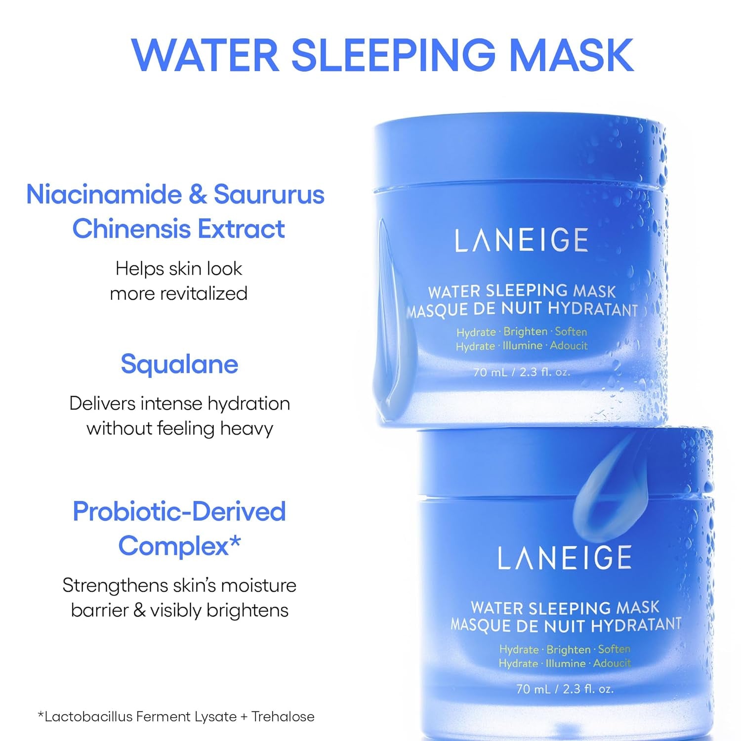 LANEIGE Water Sleeping Mask: Korean Overnight Mask, Squalane, Probiotic-Derived Complex, Hydrate, Barrier-Boosting, Visibly Smooth and Brighten 
