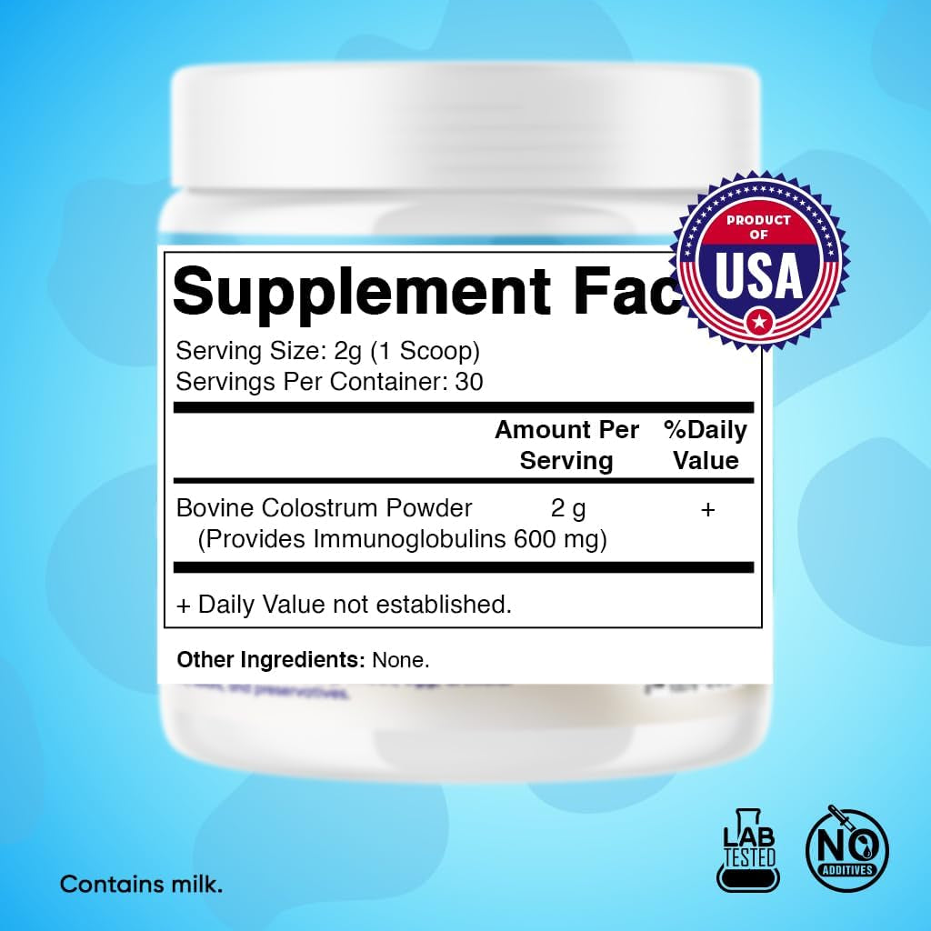 Vitamatic Bovine Colostrum Powder - Supplement for Gut Health, Hair Growth, Beauty, Muscle Recovery, & Immune Support - Easy to Mix - 30 Servings (Unflavored) (30 Servings, Unflavored)