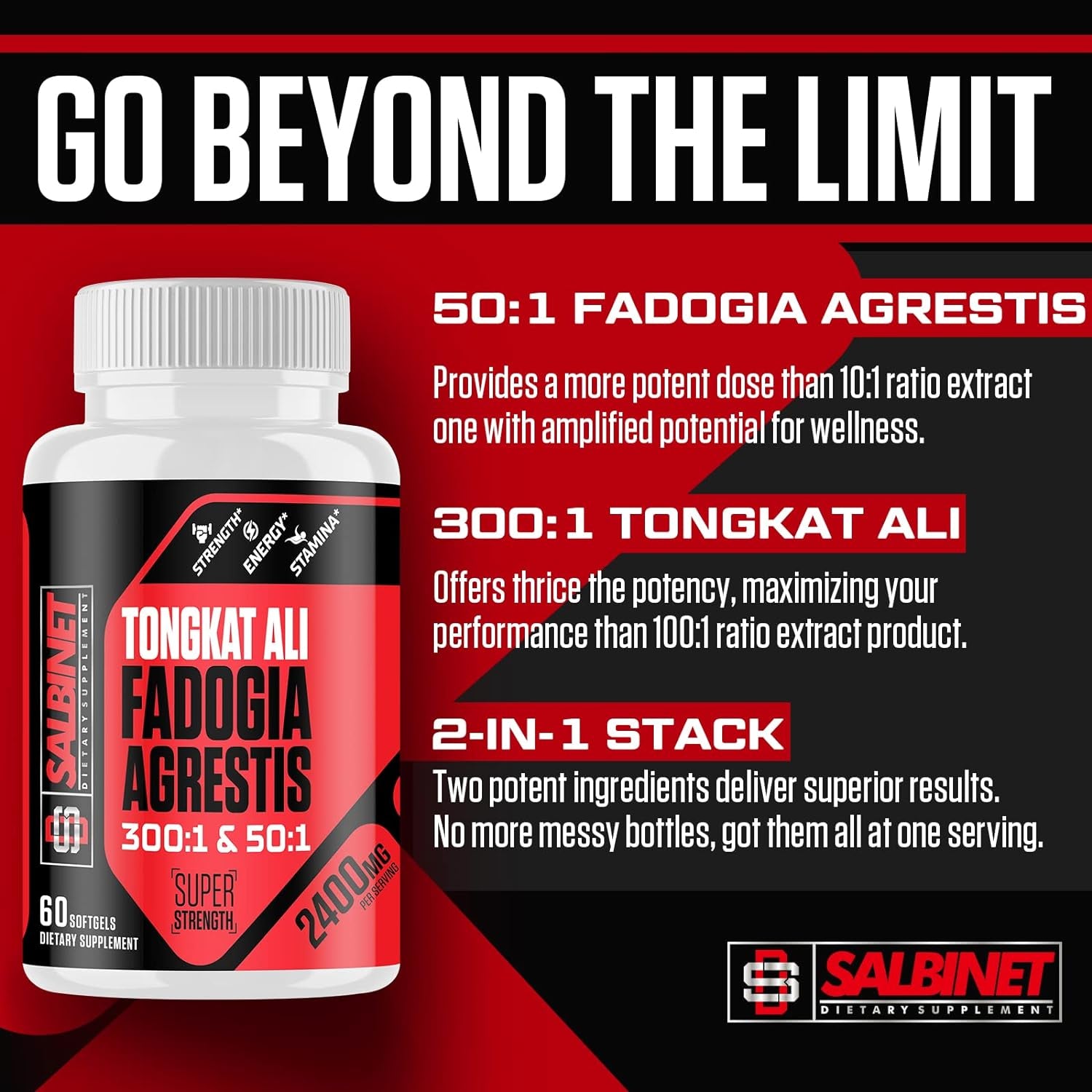 2400Mg Fadogia Agrestis Tongkat Ali Supplements - Third Party Tested - 1400Mg Fadogia Agrestis & 1000Mg Tongkat Ali, Maximum Strength, Muscle Mass & Athletic Performance, 2 Packs
