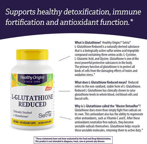 L-Glutathione (Setria) Reduced, 500 Mg - Immune Support Supplement - Collagen & Antioxidant Support - Gluten-Free Supplement - 60 Veggie Capsules