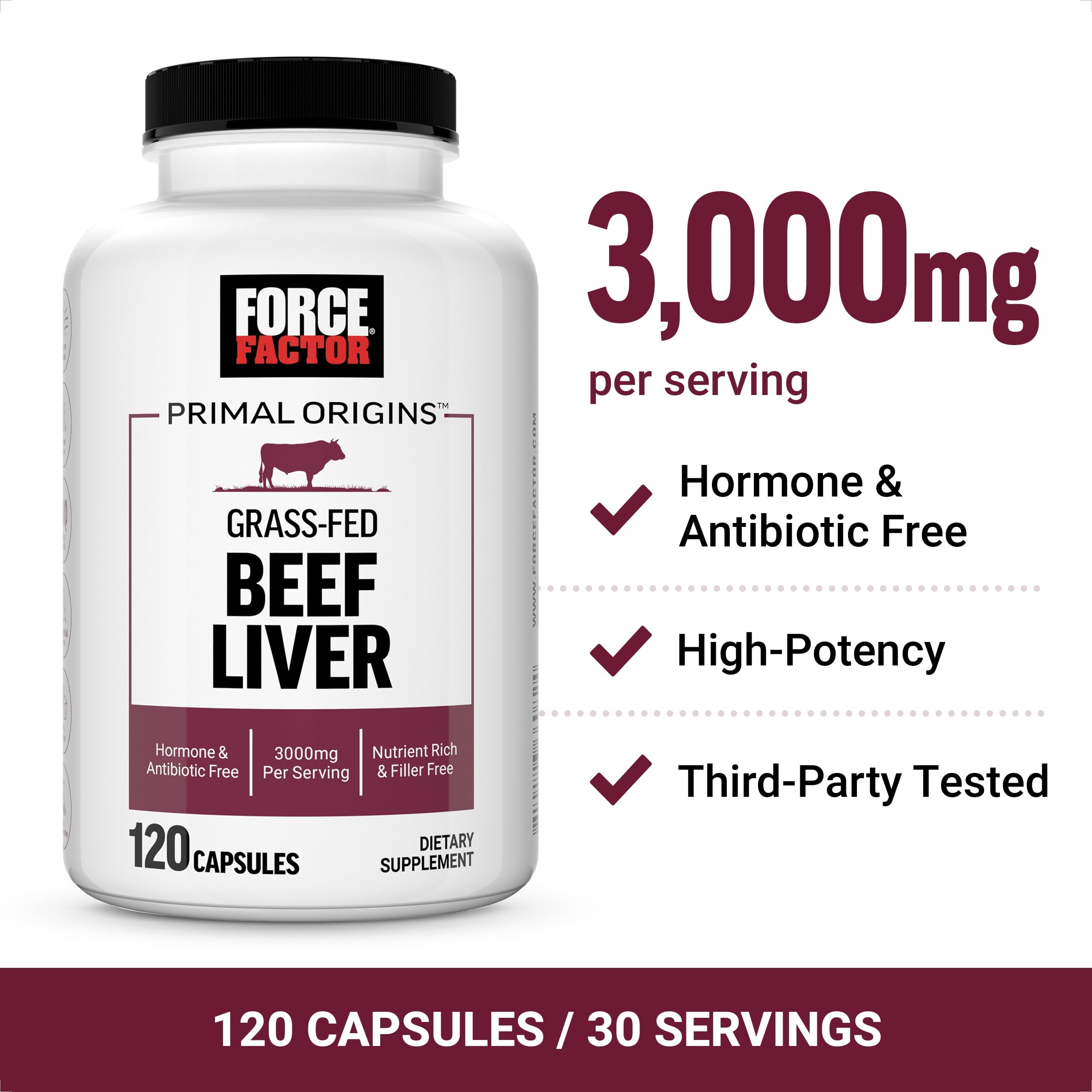 Primal Origins Beef Liver Capsules Made with Grass Fed Beef, Beef Organ Supplement, 120 Capsules