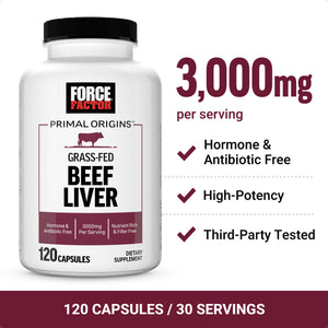 Primal Origins Beef Liver Capsules Made with Grass Fed Beef, Beef Organ Supplement, 120 Capsules