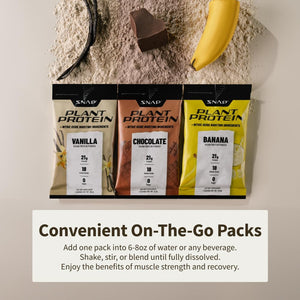 Snap Supplements 100% Plant Based Protein Powder Stick Packs with Nitric Oxide Booster (10 Pack, Banana)