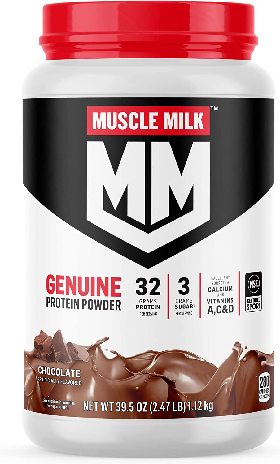 Muscle Milk Genuine Protein Powder, Cookies 'N Crème, 2.47 Pound, 16 Servings, 32G Protein, 2G Sugar, Calcium, Vitamins A, C & D, NSF Certified for Sport, Energizing Snack, Packaging May Vary