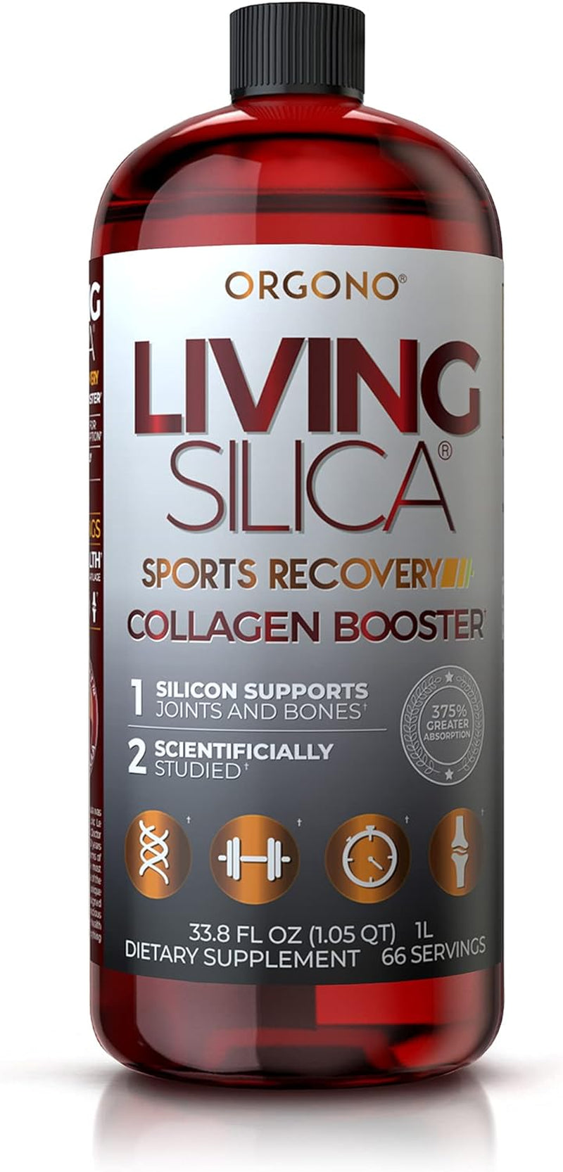 Living Silica Sports Recovery | Vegan Joint Recovery | Pre & Post Workout Recovery Supplement | Supports Tendon, Ligament and Cartilage Health, Energy and Endurance. 33.8 Fl Oz