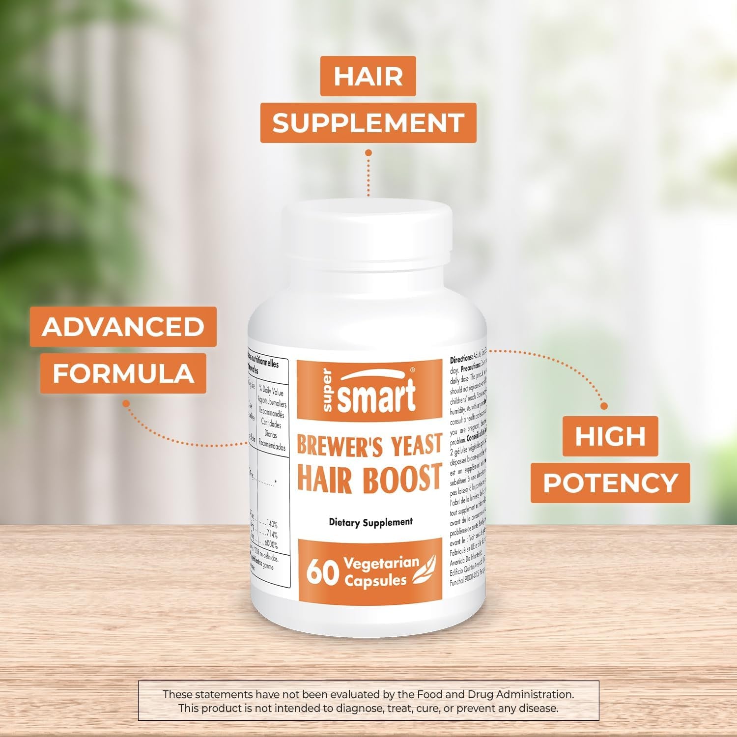 '- Brewer'S Yeast Hair Boost (Advanced Formula) - with Saccharomyces Cerevisiae, Zinc, Biotin - Hair Supplement | Non-Gmo - 60 Vegetarian Capsules