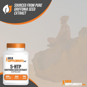 Bulksupplements.Com 5-HTP Capsules - 5-Hydroxytryptophan, 5 HTP Supplement - 5-HTP 400Mg, for Overall Well-Being - Gluten Free, 2 Capsules per Serving, 360 Capsules (Pack of 1)