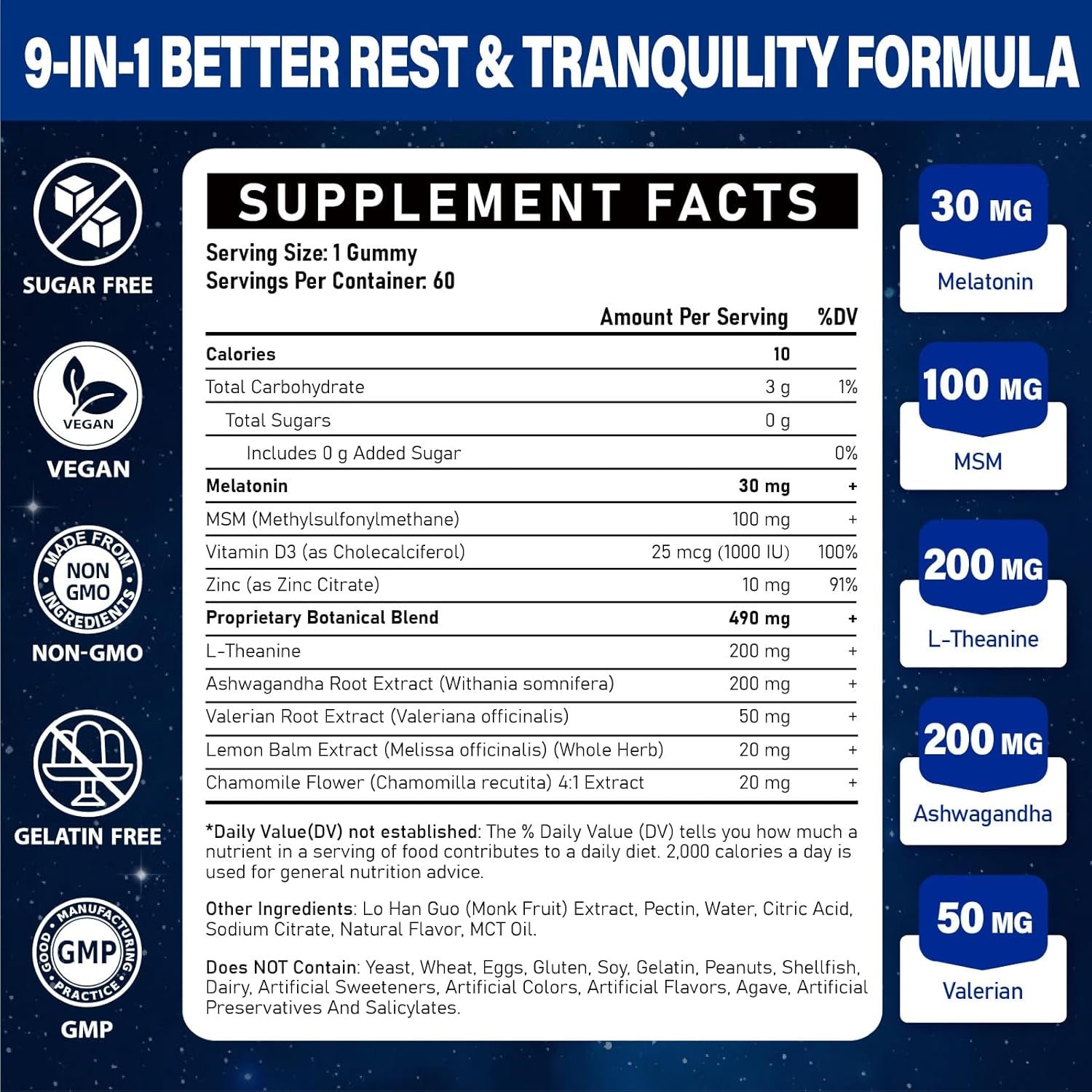 Melatonin Gummies 30Mg for Adults: Maximum Strength Melatonin Supplement with L-Theanine, Ashwagandha, MSM, Vitamin D3 & Zinc - Non-Habit Forming, for Rest Cycle, Deep Zzzs, Natural Mixed Berry Flavor