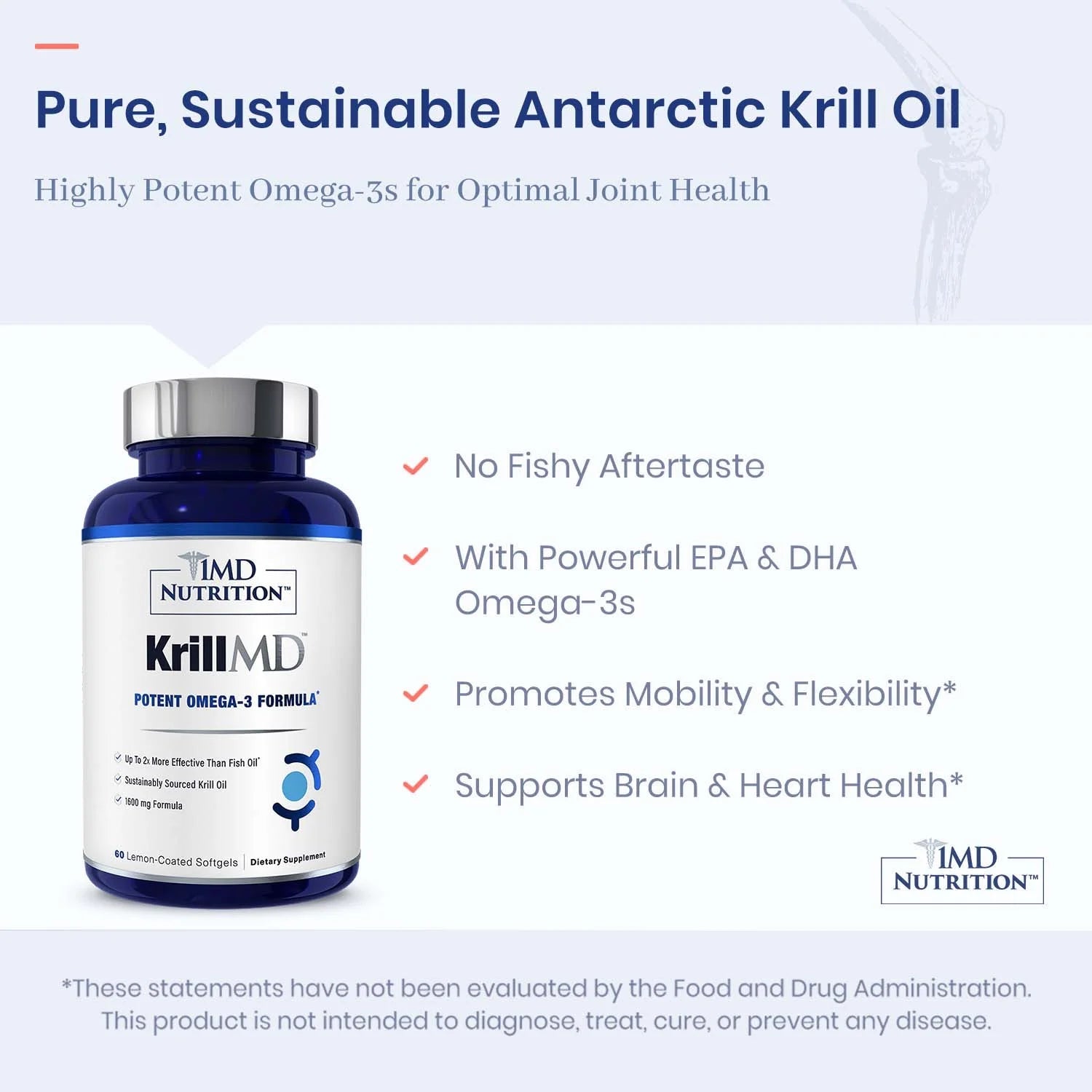 Krillmd - Antarctic Krill Oil Omega 3 Supplement with Astaxanthin, EPA, DHA | 2X More Effective than Fish Oil | 60 Lemon-Coated Softgels 
