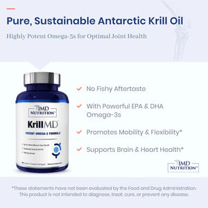 Krillmd - Antarctic Krill Oil Omega 3 Supplement with Astaxanthin, EPA, DHA | 2X More Effective than Fish Oil | 60 Lemon-Coated Softgels 
