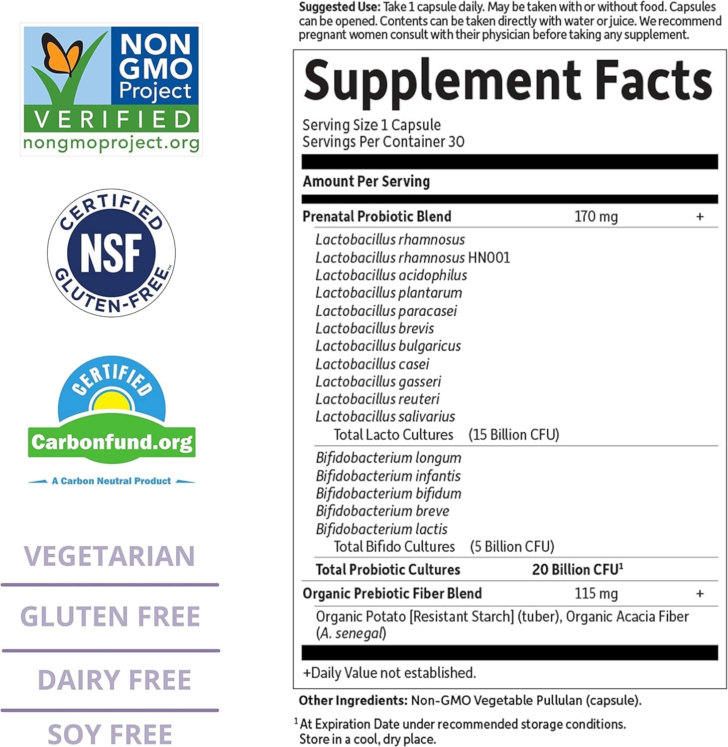 '- Dr. Formulated Probiotics Once Daily Prenatal - Acidophilus and Bifidobacteria Probiotic Support for Mom and Baby - Gluten, Dairy, and Soy-Free - 30 Vegetarian Capsules 