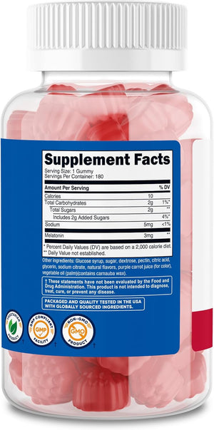 Nutricost Melatonin 3Mg, 180 Gummies, Strawberry Flavored - Gluten Free, Non-Gmo, No Corn Syrup