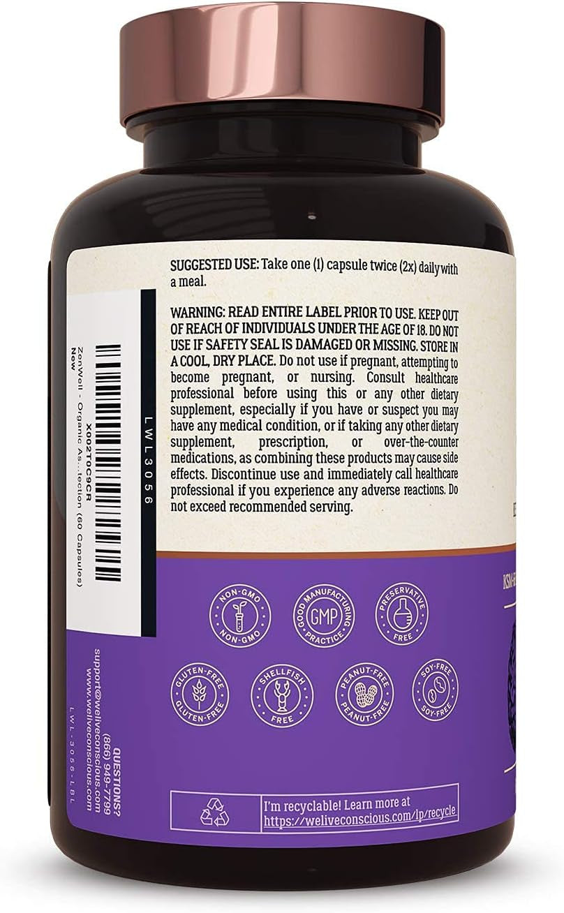 KSM-66 Ashwagandha Supplement W/L Theanine & Alphawave - Zenwell Everyday Stress Relief, Mood Support, Cognitive, Brain Health - Ashwagandha for Men & Women - 60 Capsules