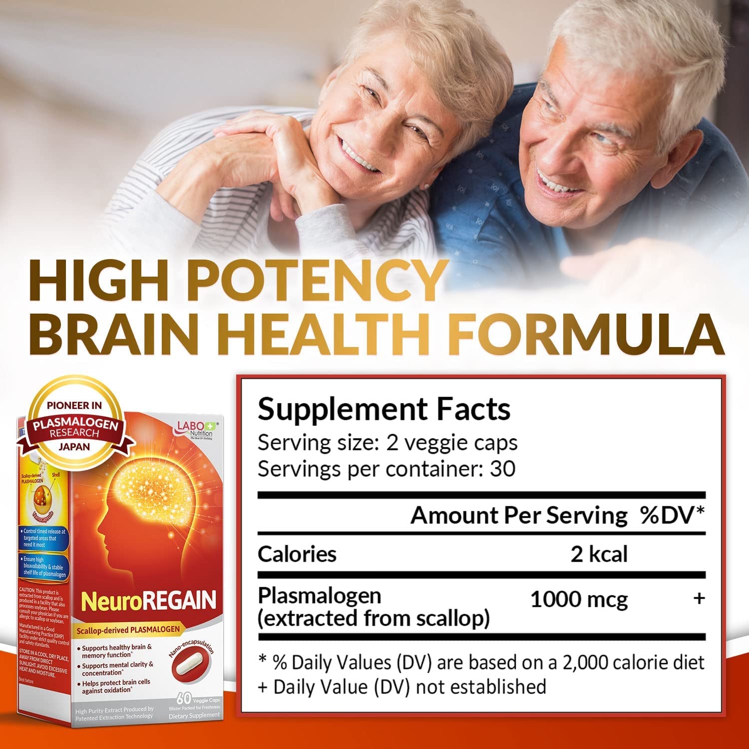 LABO Nutrition Neuroregain - Scallop-Derived PLASMALOGEN for Brain Deterioration, Memory, Alertness, Learning, Concentration and Other Cognitive Functions – Suitable for Seniors, Adult Men & Women X3