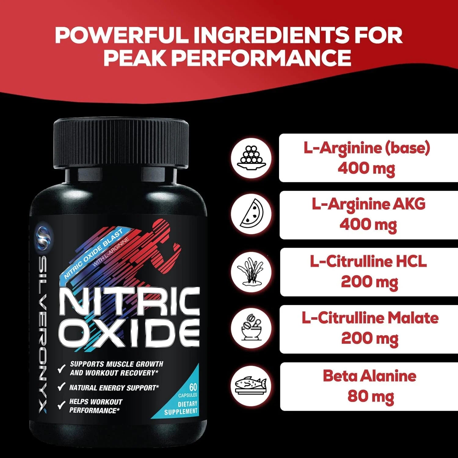 Extra Strength Nitric Oxide Supplement L Arginine 3X Strength - Citrulline Malate, AAKG, Beta Alanine - Premium Muscle Supporting Nitric Booster for Strength & Energy to Train Harder - 60 Capsules
