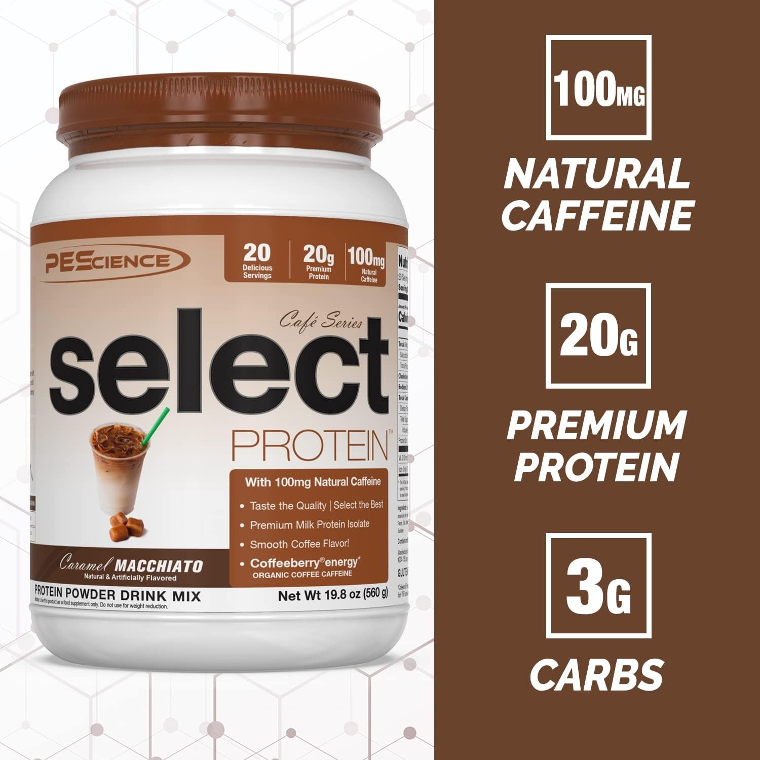 Pescience Select Cafe Protein, Iced Mocha, 20 Servings, Coffee Flavored Whey and Casein Blend