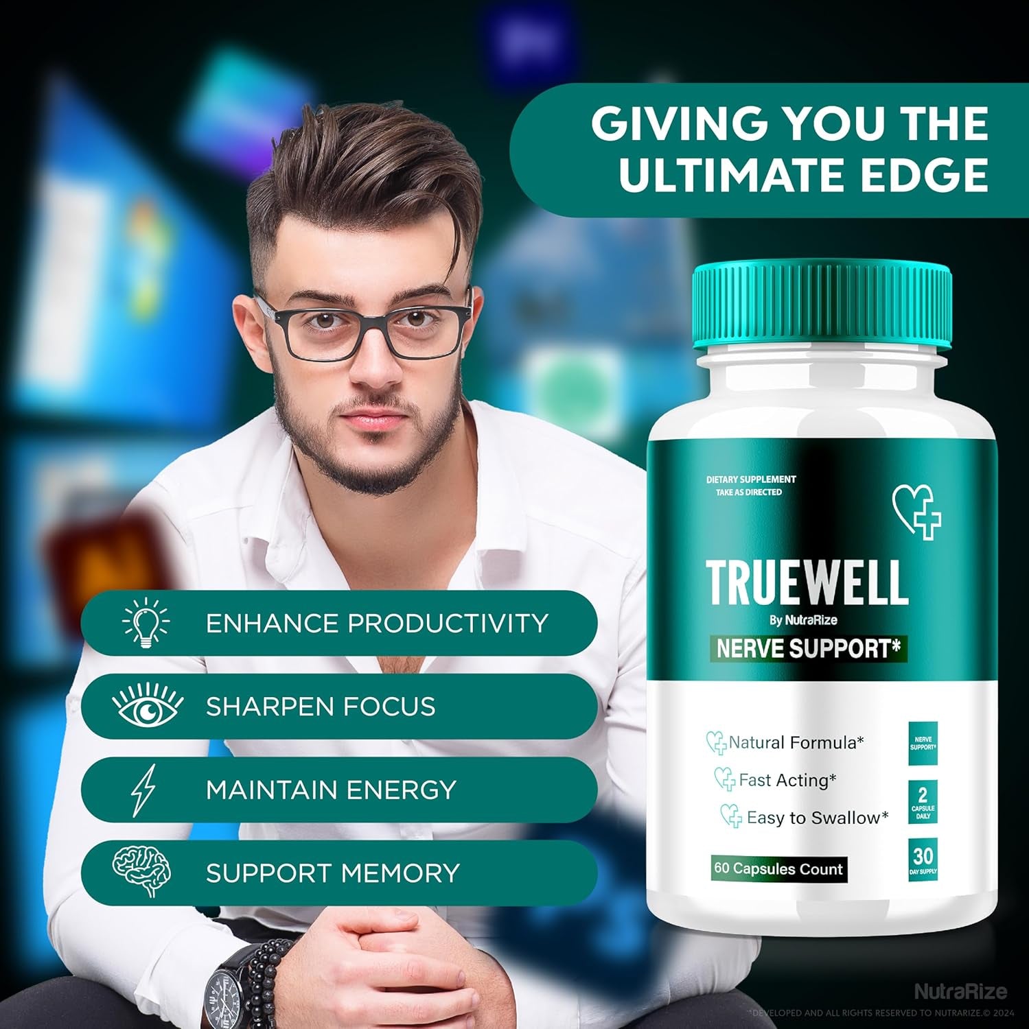 Truewell Capsules, Nerve Support Neuropathy Supplement, All Natural Body Support Formula, Maximum Strength Vitamin Pills 1000 MG, True Well Official Reviews (60 Capsules)