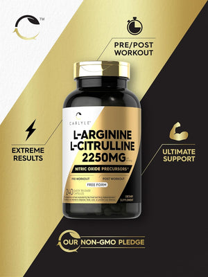 L-Arginine L-Citrulline Complex | 2250Mg | 240 Capsules | Nitric Oxide Precursors | Free Form | Non-Gmo & Gluten Free