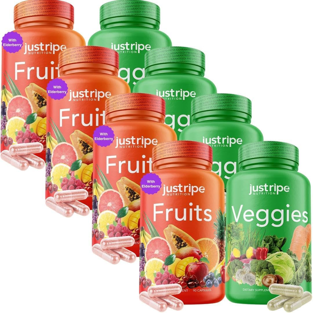 Fruits and Veggies Supplement - 90 Fruit and 90 Vegetable Capsules - 100% Whole Natural Superfood - Filled with Vitamins and Minerals - Supports Energy Levels (4 Pack)