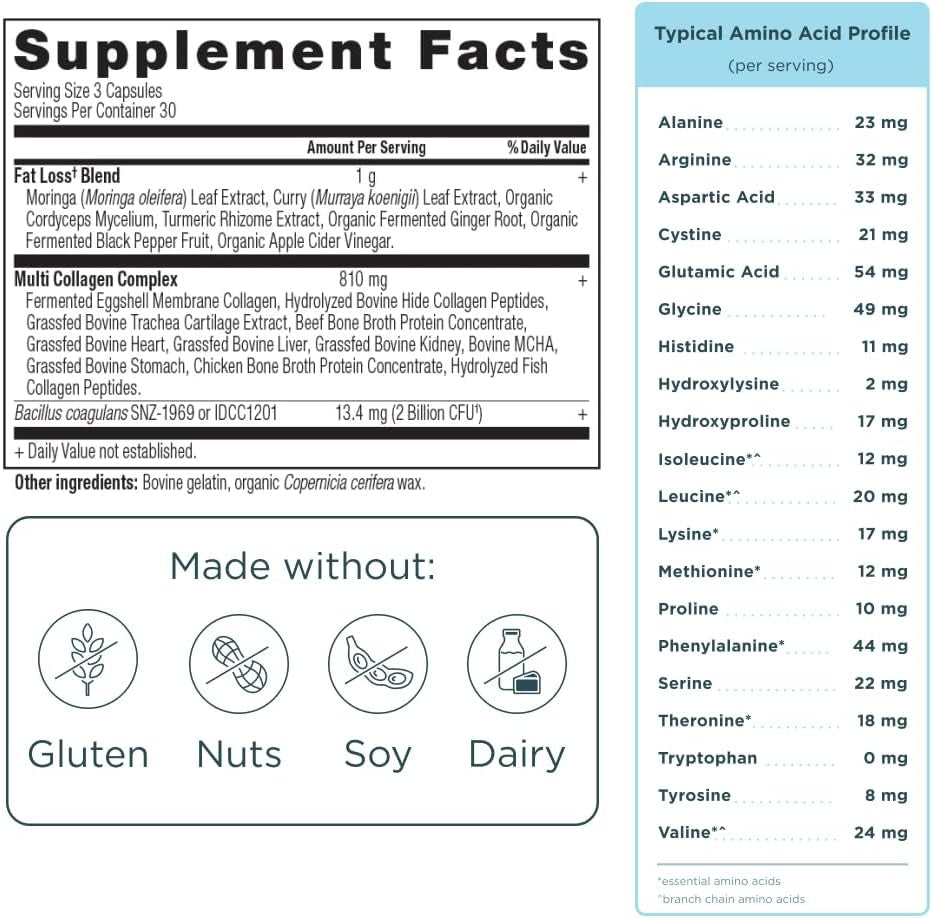 Advanced Collagen Protein Lean with Probiotics, Hydrolyzed Collagen Peptides Supports Healthy Weight Loss* and Fat Loss*, 90 Count 