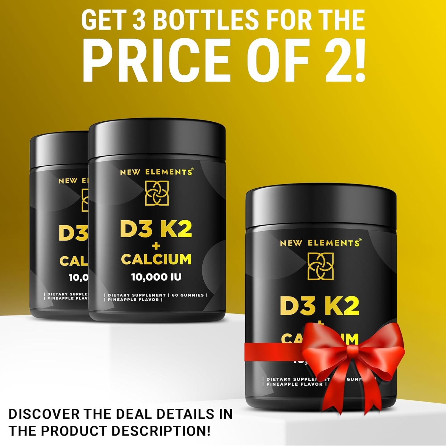 Vitamin D3 K2 Gummies 10000 IU with Calcium 100Mg - VIT D3 for Adults - Mk7 Vitamin K2 100Mcg - Vitamin D Supplement for Men & Women - Vegan Gluten Free Non-Gmo