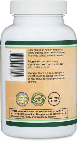 Gotu Kola Capsules (Centella Asiatica) 1,000Mg of per Serving (120 Capsules) No Fillers, Vega, Safe, Non-Gmo, Gluten Free (Gotu Kola Extract for Relaxation and Cognitive Function) by Double Wood