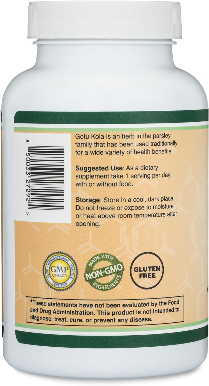 Gotu Kola Capsules (Centella Asiatica) 1,000Mg of per Serving (120 Capsules) No Fillers, Vega, Safe, Non-Gmo, Gluten Free (Gotu Kola Extract for Relaxation and Cognitive Function) by Double Wood