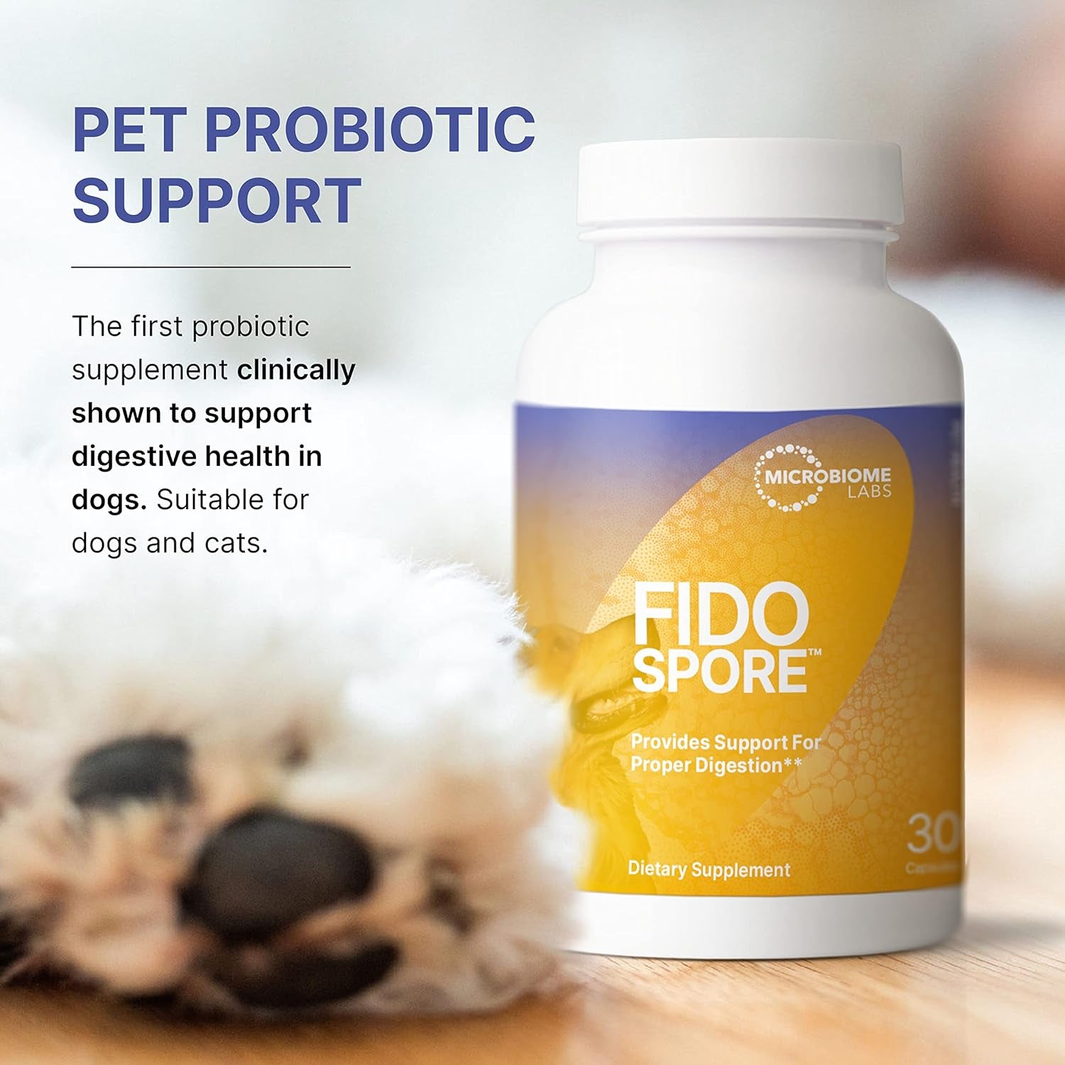 Microbiome Labs Fidospore - Dog & Cat Digestive Supplement - Bacillus Subtilis Spore Based Probiotic to Support Digestion & Gut Health - Grass Fed Beef Liver Flavored Probiotics for Dogs (30 Capsules)