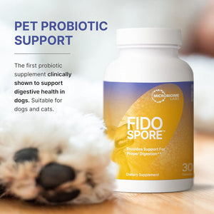Microbiome Labs Fidospore - Dog & Cat Digestive Supplement - Bacillus Subtilis Spore Based Probiotic to Support Digestion & Gut Health - Grass Fed Beef Liver Flavored Probiotics for Dogs (30 Capsules)