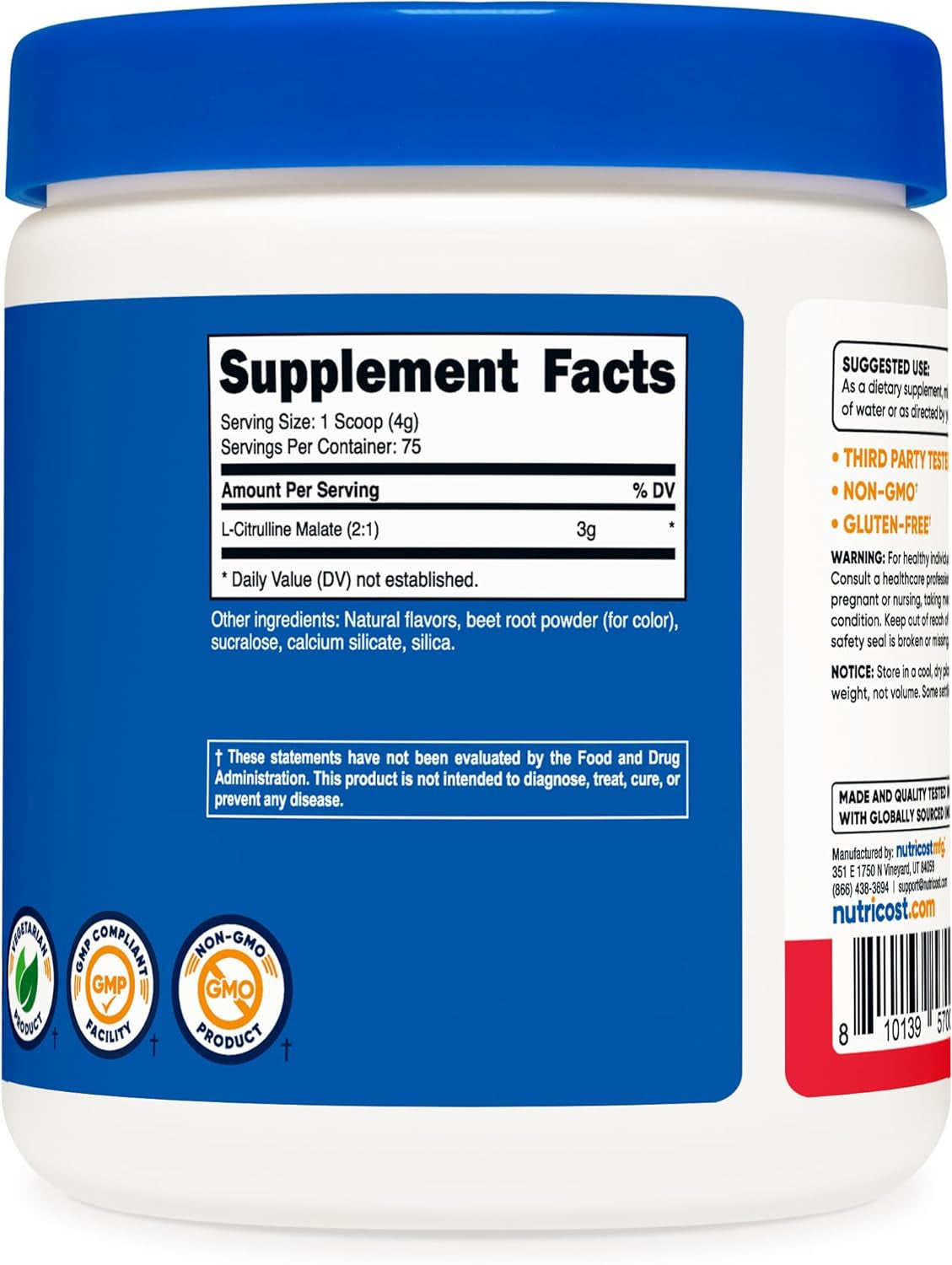 L-Citrulline Malate 2:1 (300G) Fruit Punch - Workout Support, Muscle Performance, Nitric Oxide Booster - Fitness Supplement Powder, 75 Servings