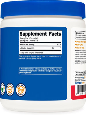 L-Citrulline Malate 2:1 (300G) Fruit Punch - Workout Support, Muscle Performance, Nitric Oxide Booster - Fitness Supplement Powder, 75 Servings